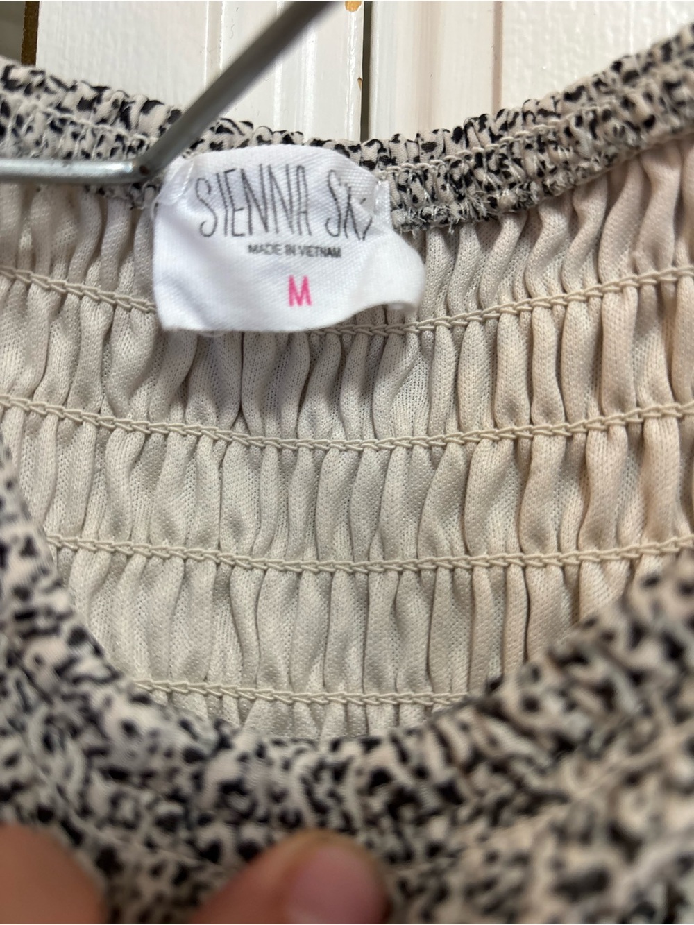 Sienna Sky Smocked Square-Neck Midi Dress in Light Taupe Print - Picture 6 of 7